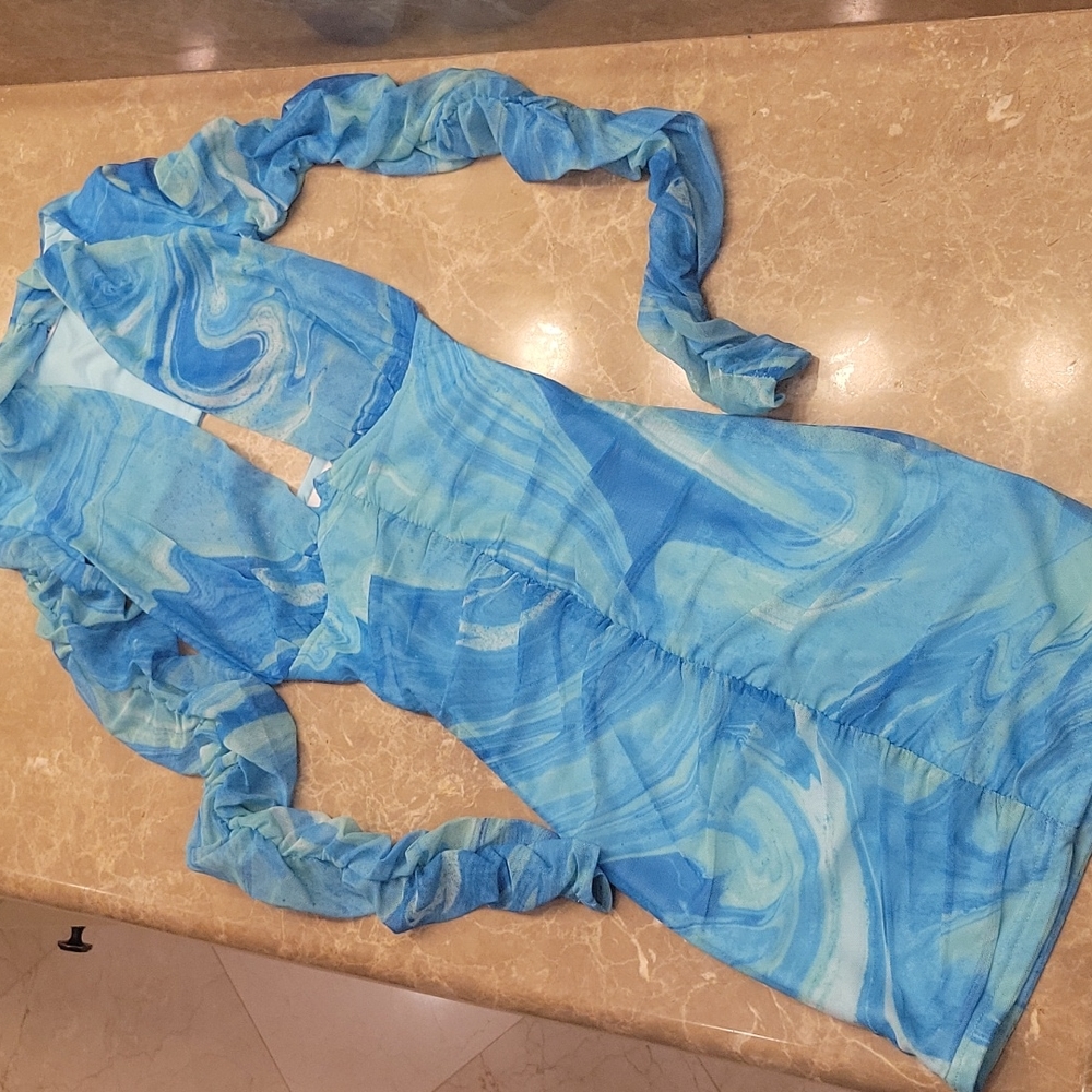 Tiger Mist Stas two-piece dress w shrug in swirls of turquoise, XXS - Picture 5 of 16